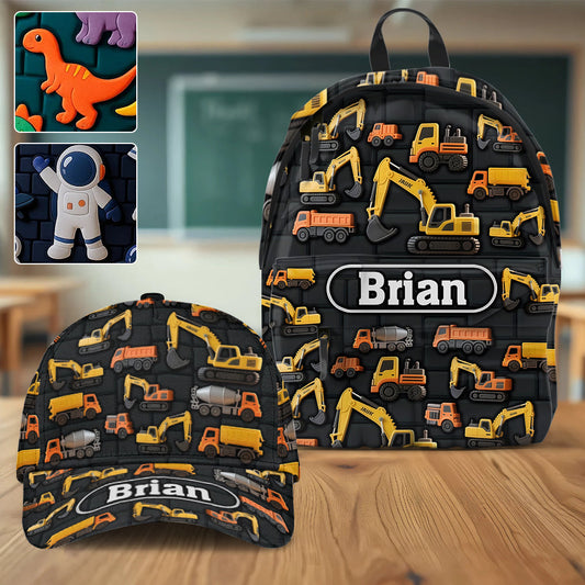 Children's Engineering Vehicle Wall Theme - Personalized Kid Classic Cap & Backpack