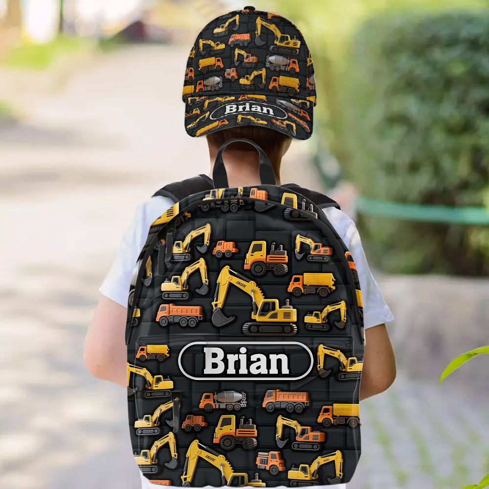 Children's Engineering Vehicle Wall Theme - Personalized Kid Classic Cap & Backpack