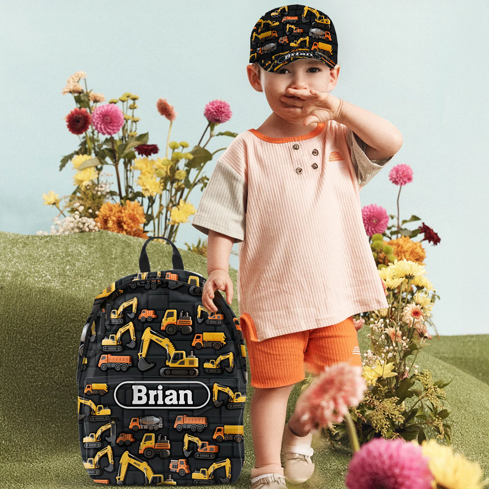 Children's Engineering Vehicle Wall Theme - Personalized Kid Classic Cap & Backpack