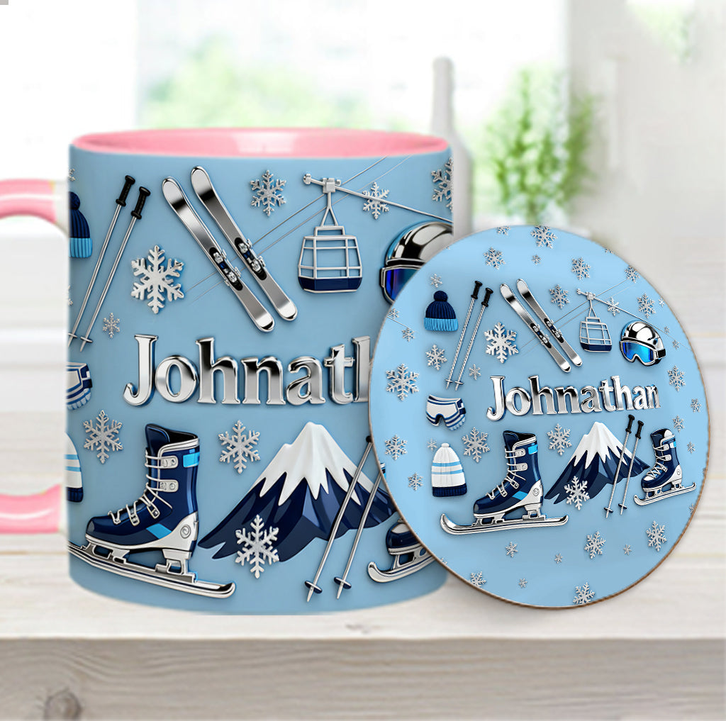 Le ski me rend heureux - Mug et sous-verre personnalisés sur le thème du ski