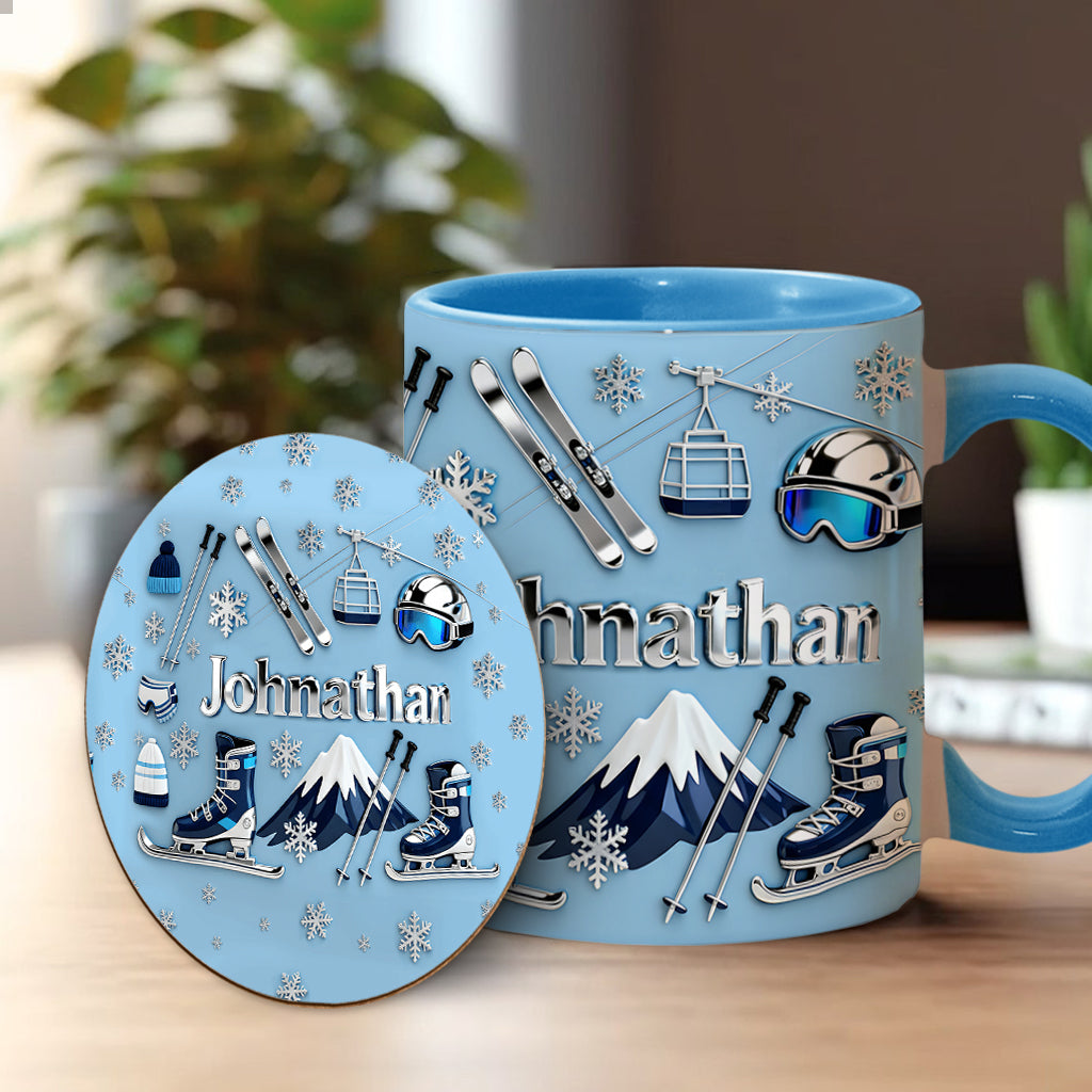 Le ski me rend heureux - Mug et sous-verre personnalisés sur le thème du ski