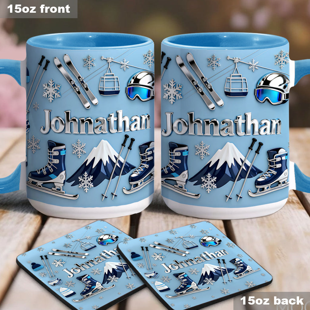Le ski me rend heureux - Mug et sous-verre personnalisés sur le thème du ski