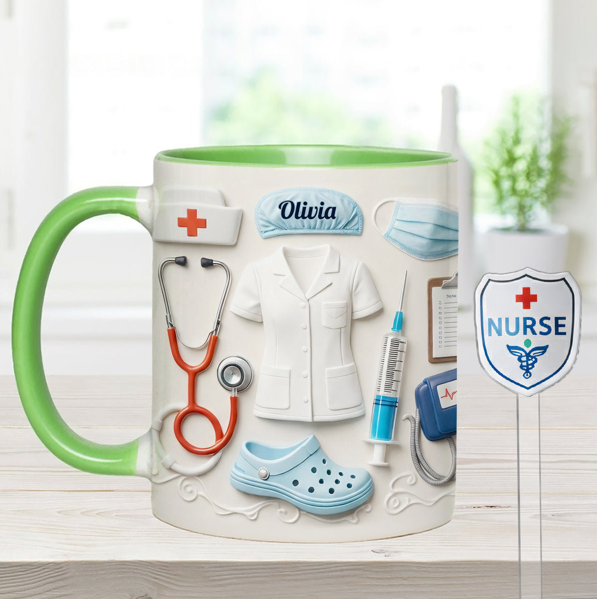 Idée cadeau pour infirmière - Coffret cadeau personnalisé pour infirmière : tasse à café avec agitateurs en acrylique