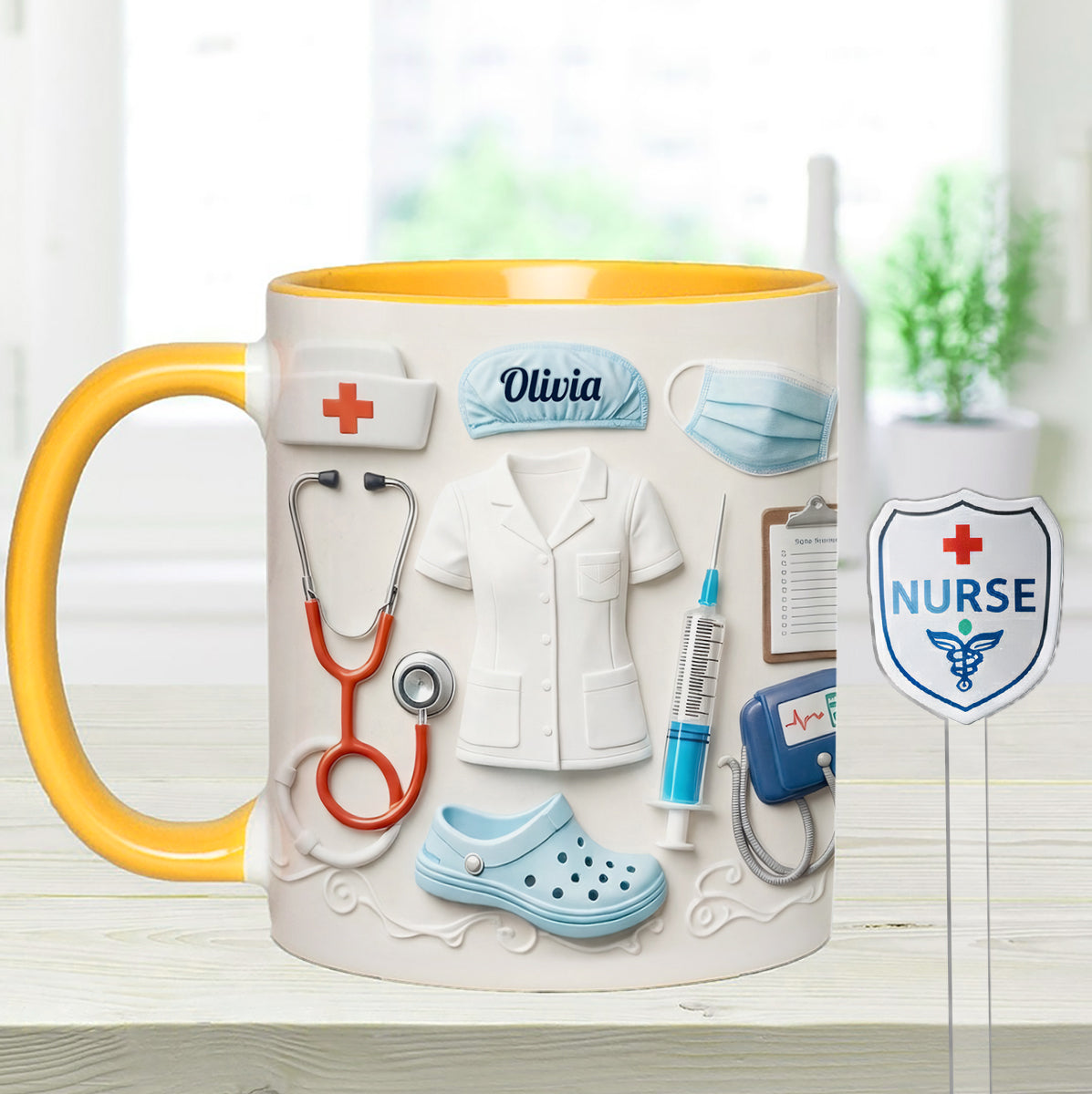 Idée cadeau pour infirmière - Coffret cadeau personnalisé pour infirmière : tasse à café avec agitateurs en acrylique