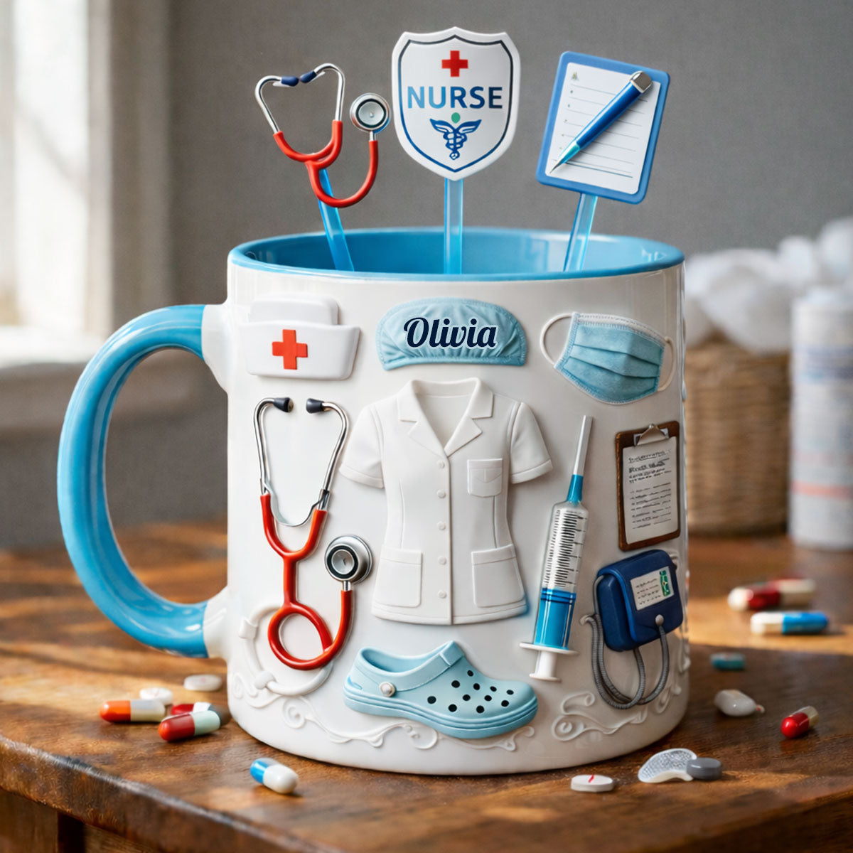 Idée cadeau pour infirmière - Coffret cadeau personnalisé pour infirmière : tasse à café avec agitateurs en acrylique