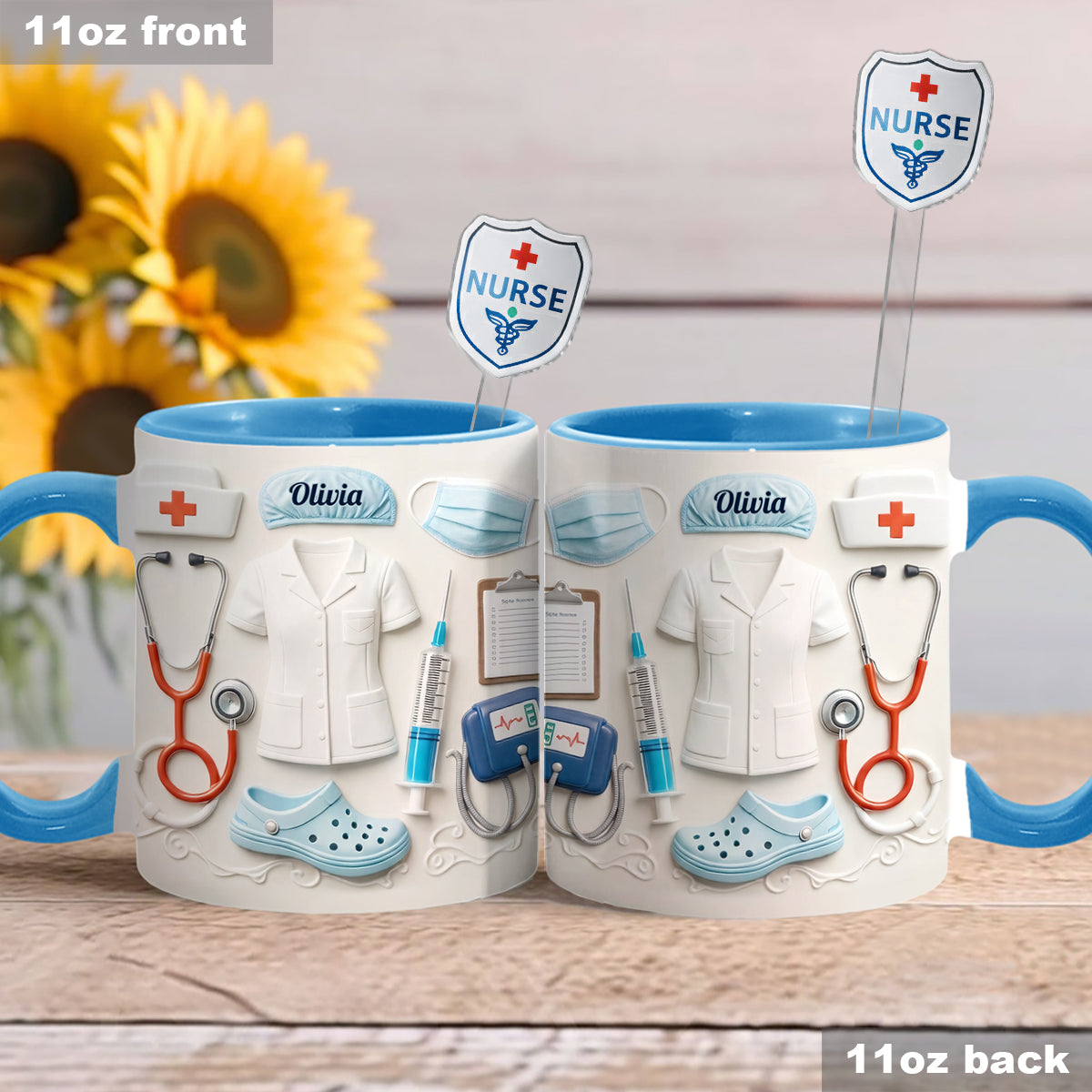 Idée cadeau pour infirmière - Coffret cadeau personnalisé pour infirmière : tasse à café avec agitateurs en acrylique