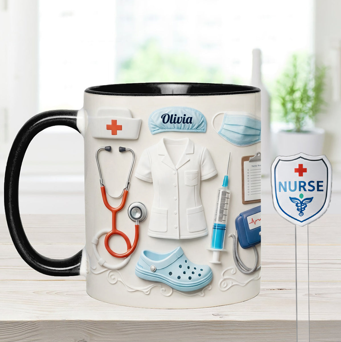 Idée cadeau pour infirmière - Coffret cadeau personnalisé pour infirmière : tasse à café avec agitateurs en acrylique