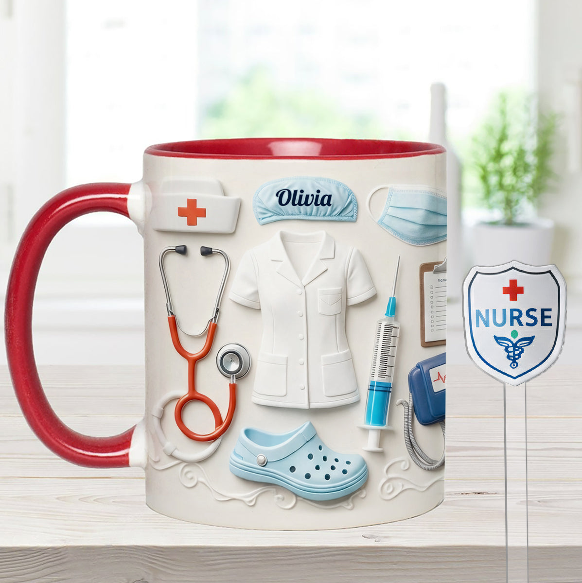 Idée cadeau pour infirmière - Coffret cadeau personnalisé pour infirmière : tasse à café avec agitateurs en acrylique