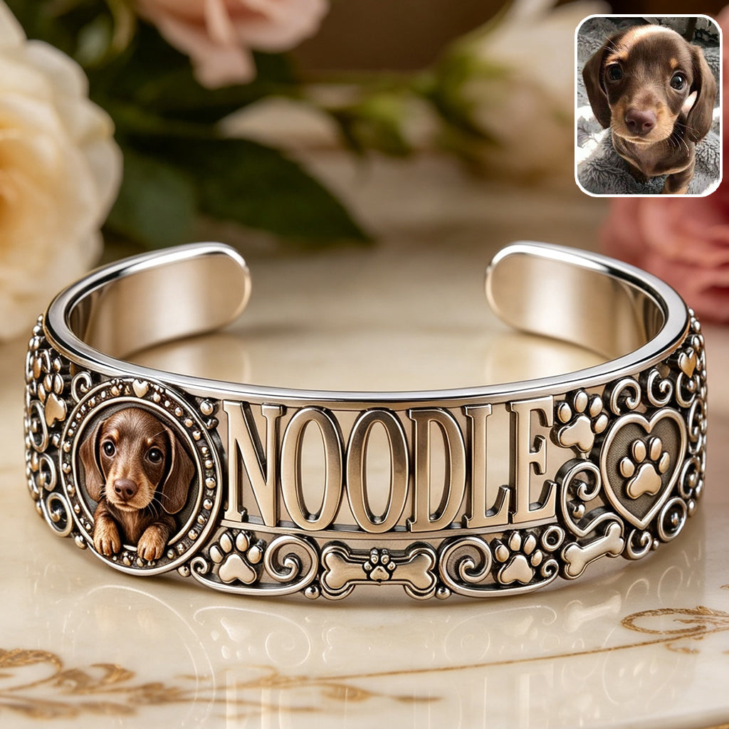 I Love My Dog - Personalized Dog Shaped Cuff Bracelet