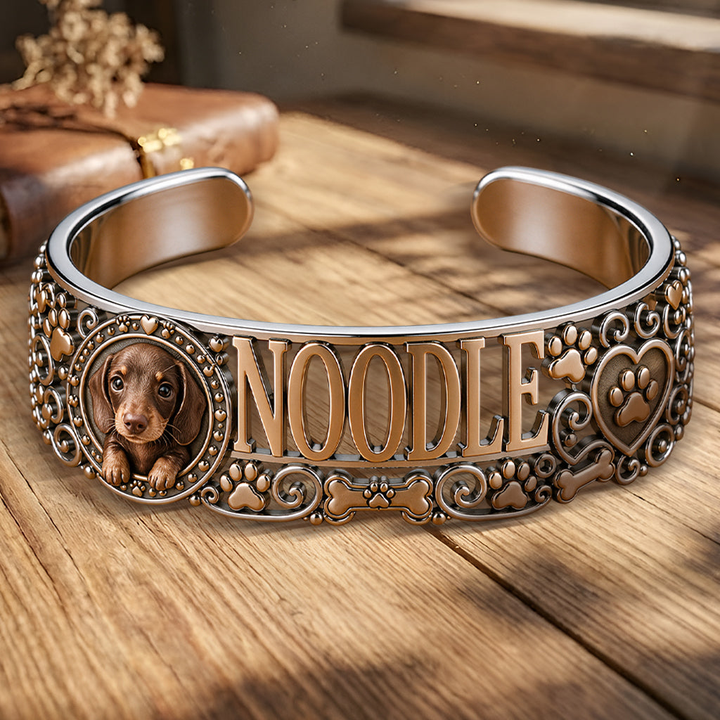 I Love My Dog - Personalized Dog Shaped Cuff Bracelet