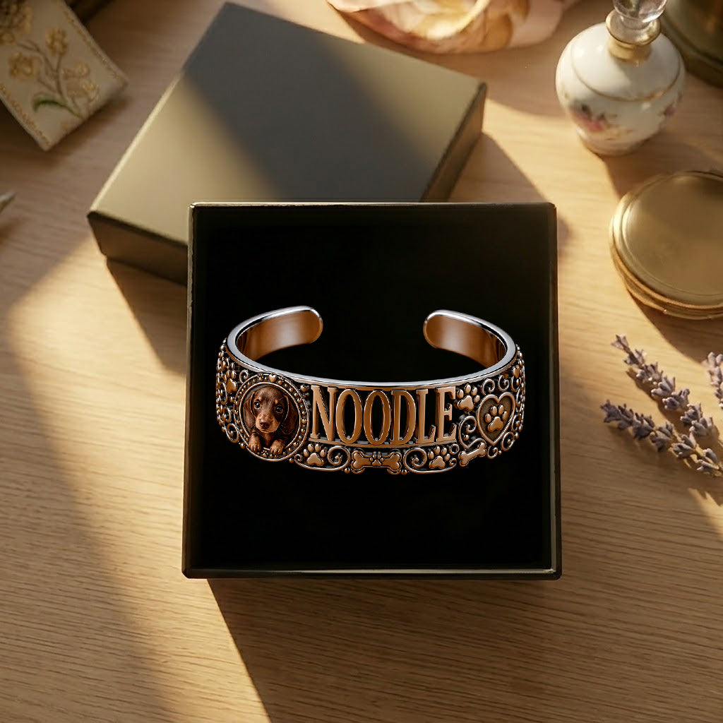 I Love My Dog - Personalized Dog Shaped Cuff Bracelet