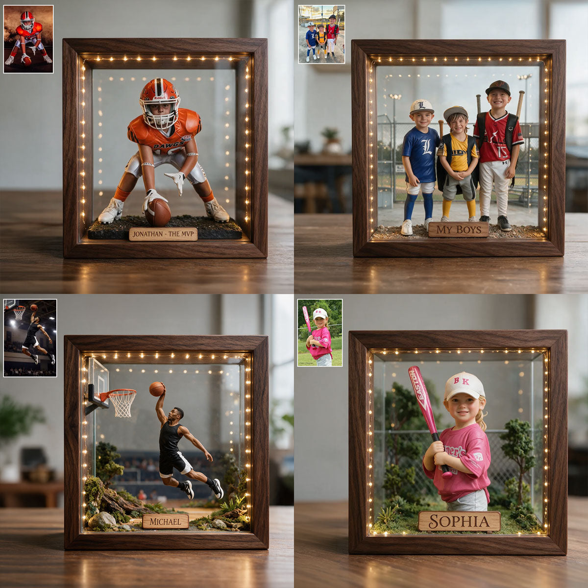 Any Sport, Any Photo - Personalized Football Wooden Frame LED Light