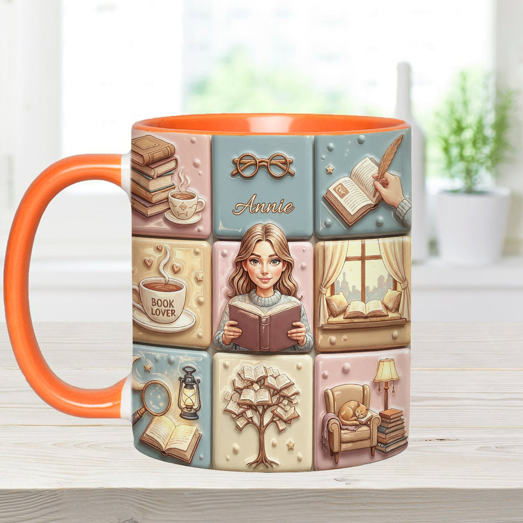 Reading Lover Bookaholic - Personalized Breast Cancer Awareness Accent Mug