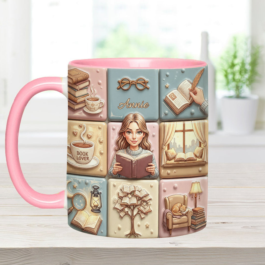 Reading Lover Bookaholic - Personalized Breast Cancer Awareness Accent Mug