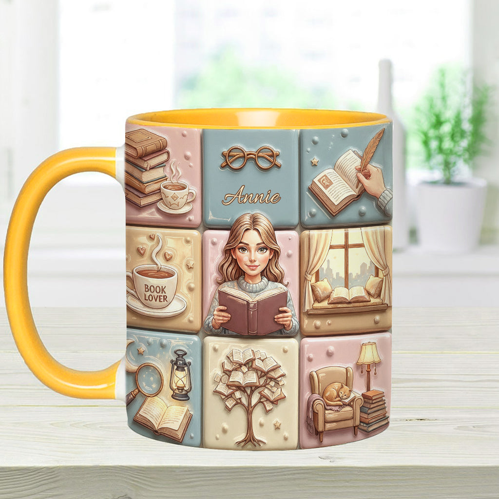 Reading Lover Bookaholic - Personalized Breast Cancer Awareness Accent Mug