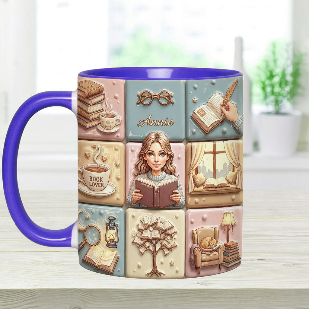 Reading Lover Bookaholic - Personalized Breast Cancer Awareness Accent Mug