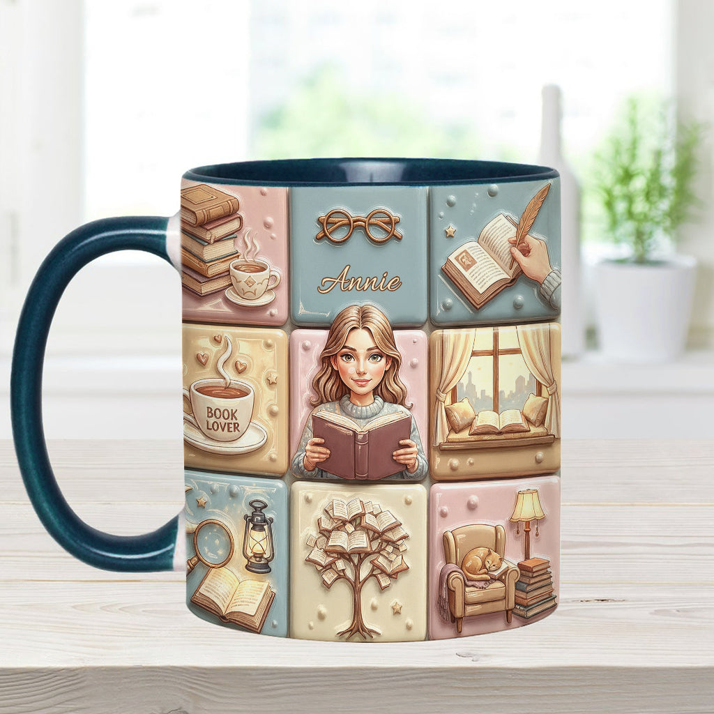 Reading Lover Bookaholic - Personalized Breast Cancer Awareness Accent Mug
