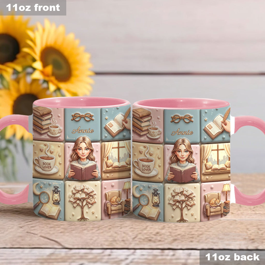 Reading Lover Bookaholic - Personalized Breast Cancer Awareness Accent Mug