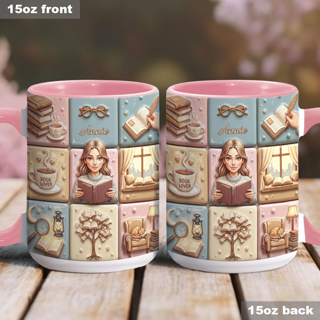Reading Lover Bookaholic - Personalized Breast Cancer Awareness Accent Mug