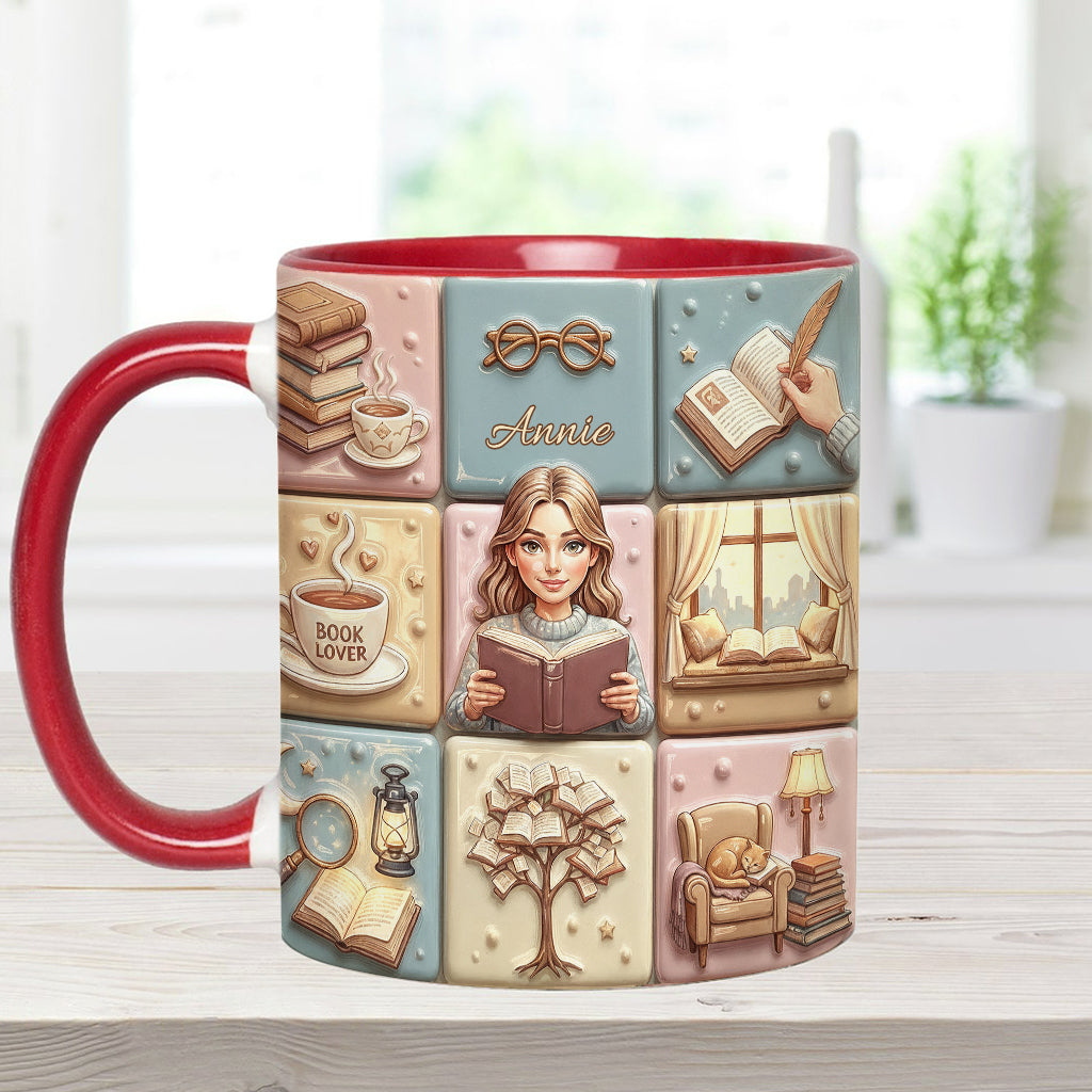 Reading Lover Bookaholic - Personalized Breast Cancer Awareness Accent Mug