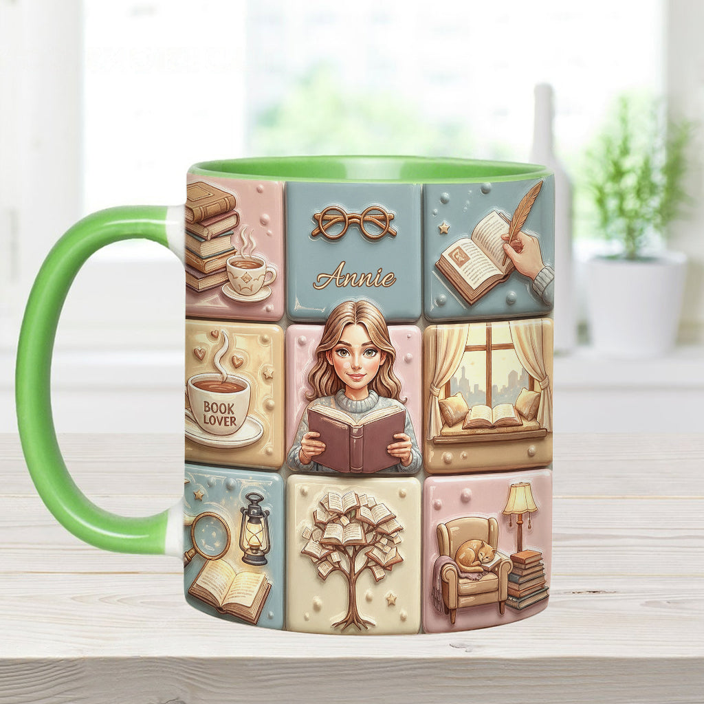 Reading Lover Bookaholic - Personalized Breast Cancer Awareness Accent Mug