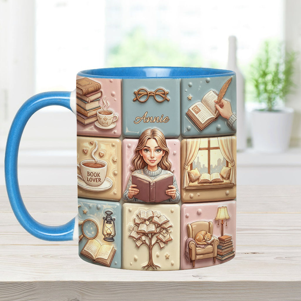 Reading Lover Bookaholic - Personalized Breast Cancer Awareness Accent Mug