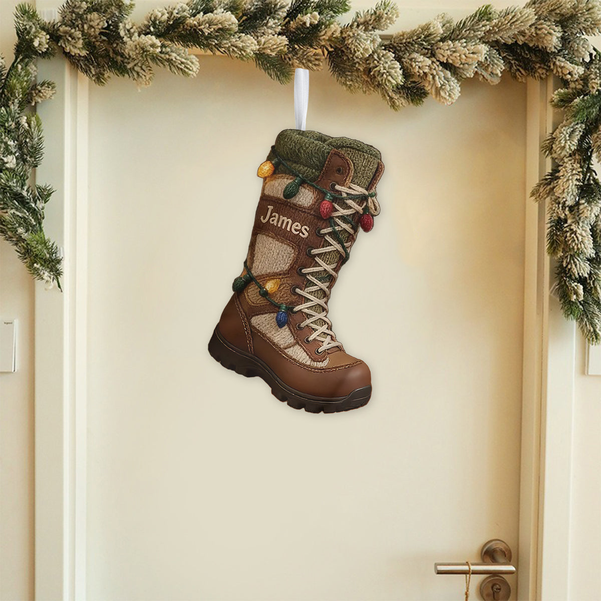 Hiking Shoes - Personalized Hiking Shaped Christmas Stocking