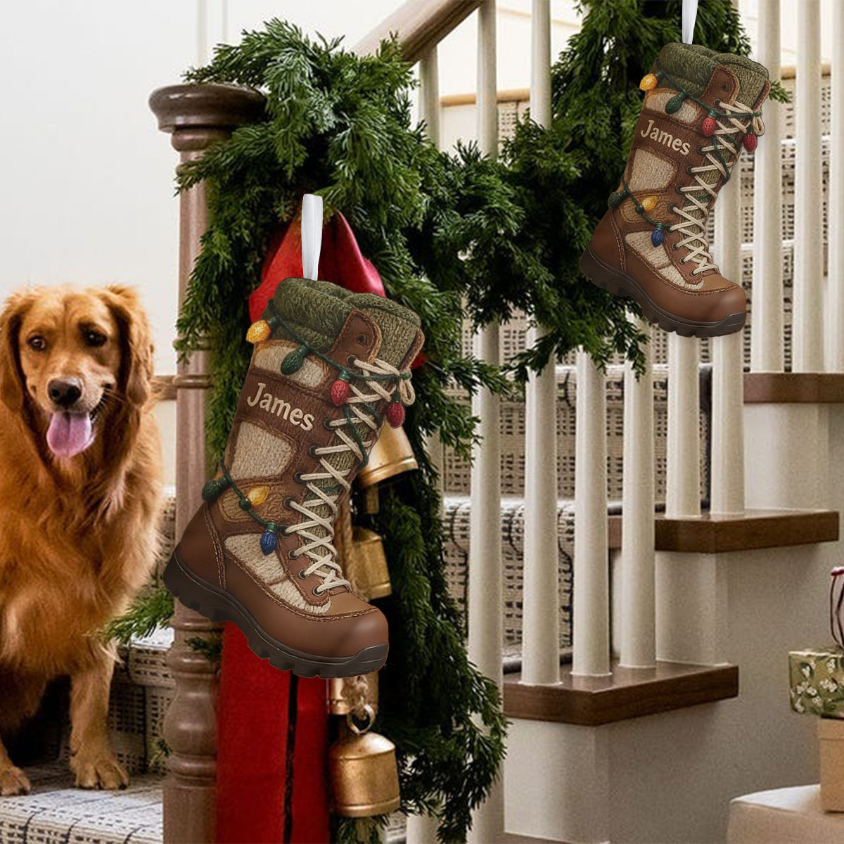 Hiking Shoes - Personalized Hiking Shaped Christmas Stocking