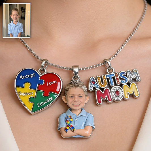 Proud Autism Mom - Personalized Autism Awareness Metal Necklaces With Pendants