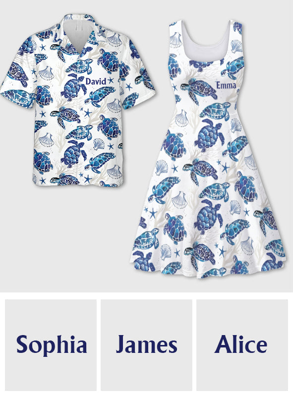 Love Turtles Personalized Turtle Hawaiian Shirt & Sleeveless Dress
