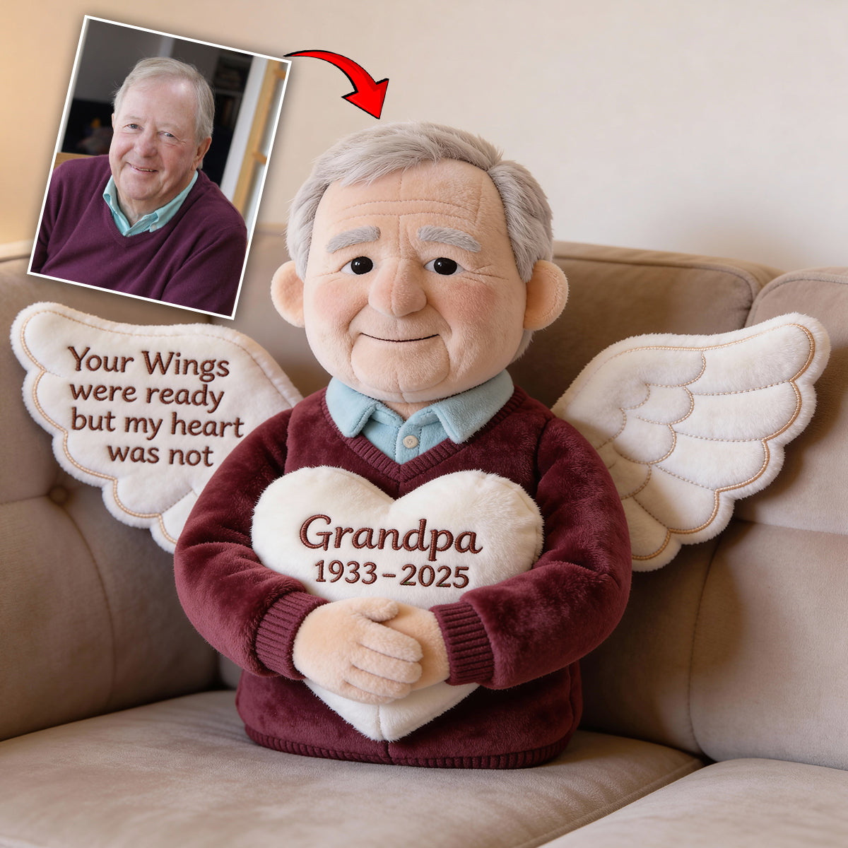 Your Wings Were Ready But My Heart Was Not - Personalized Memorial Faux Fur Shaped Pillow