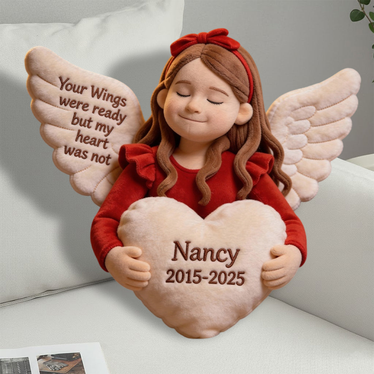 Your Wings Were Ready But My Heart Was Not - Personalized Memorial Faux Fur Shaped Pillow
