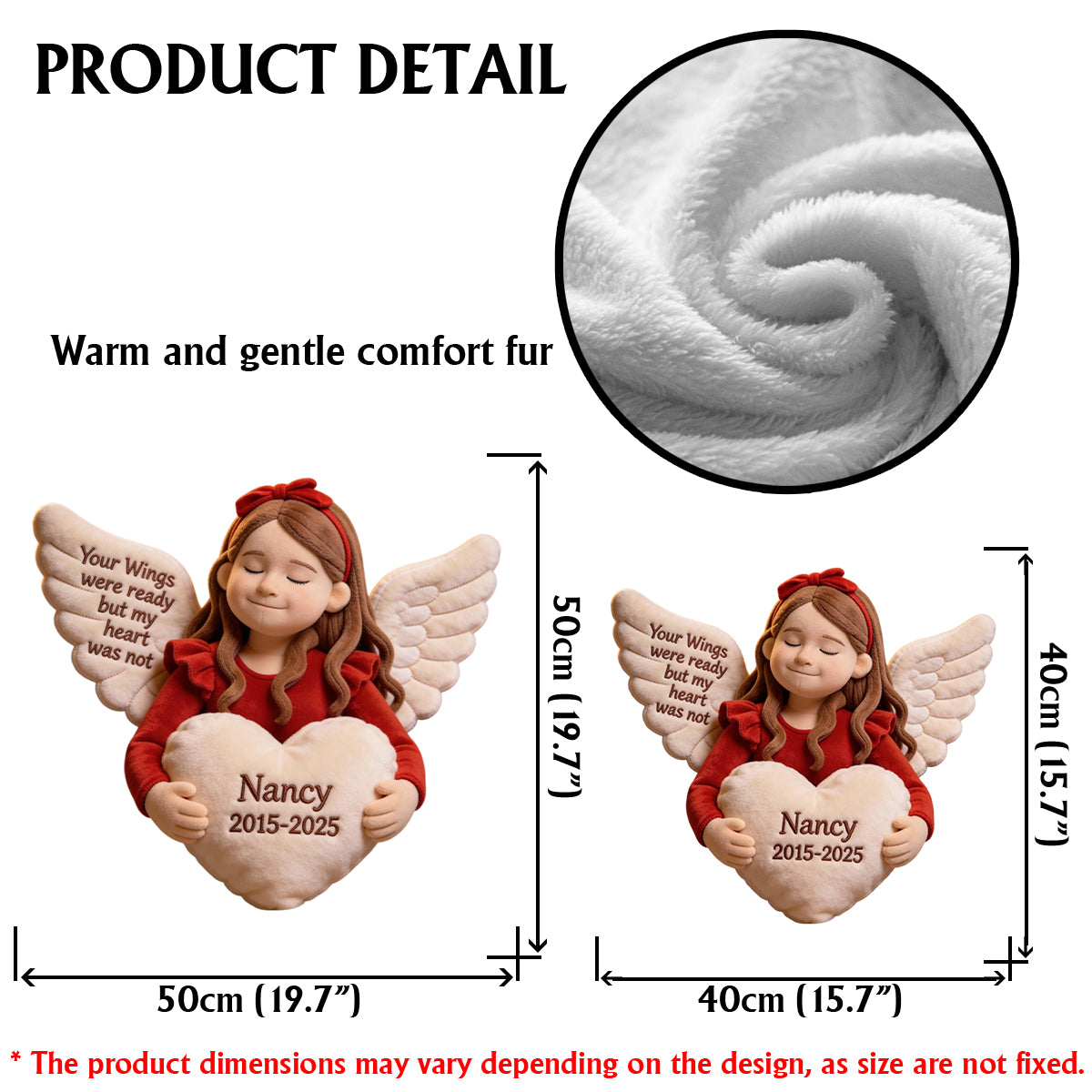 Your Wings Were Ready But My Heart Was Not - Personalized Memorial Faux Fur Shaped Pillow