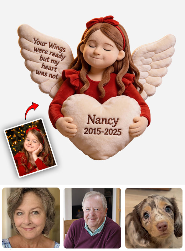 Your Wings Were Ready But My Heart Was Not - Personalized Memorial Faux Fur Shaped Pillow