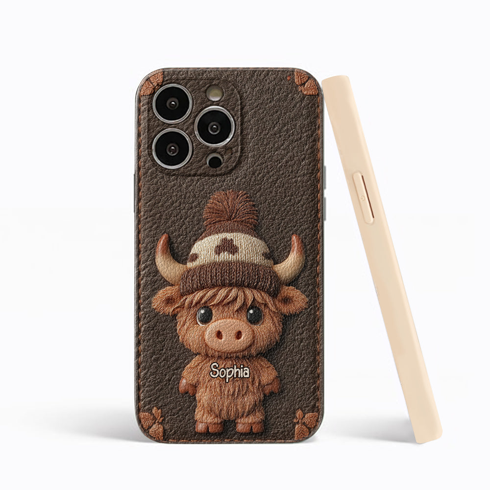 Love Highland Cows - Personalized Highland Cow Leather Phone Case