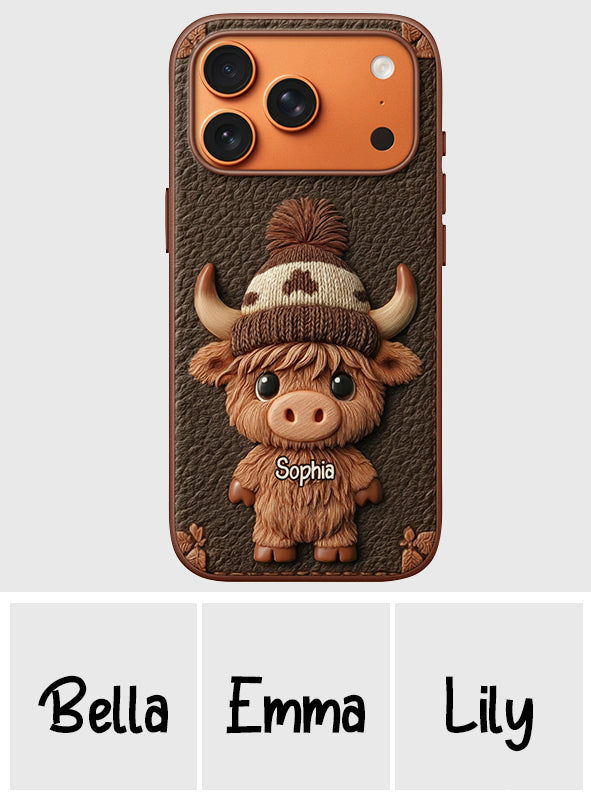 Love Highland Cows - Personalized Highland Cow Leather Phone Case