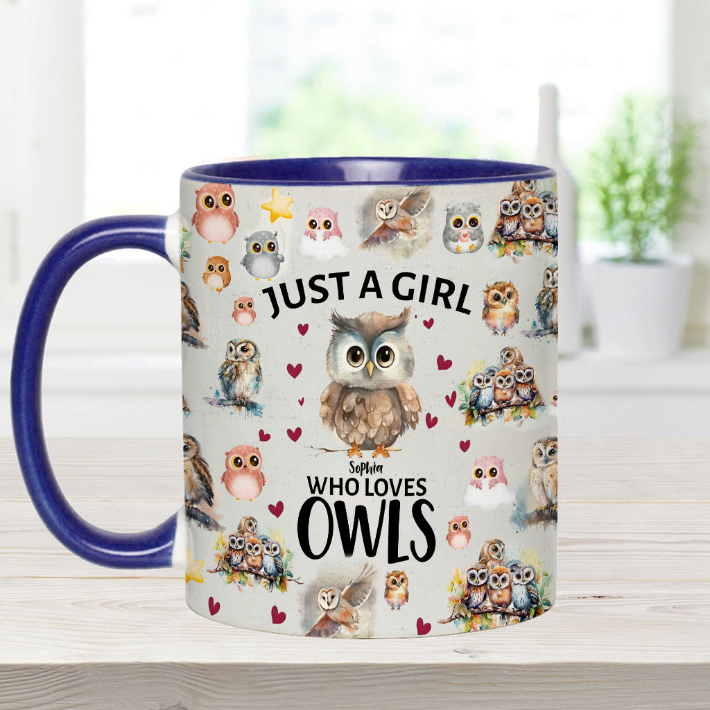 Just A Girl Who Loves Owls - Personalized Owl Accent Mug