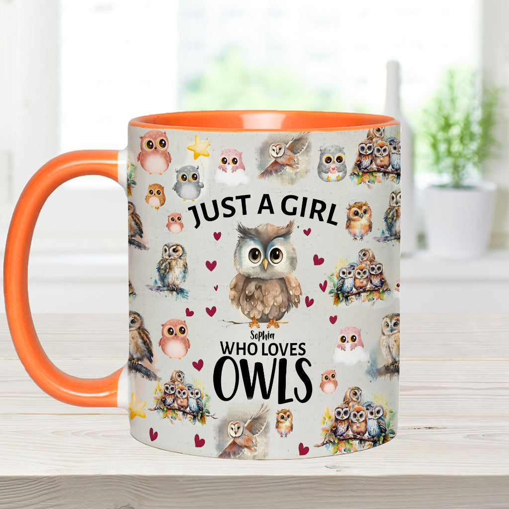 Just A Girl Who Loves Owls - Personalized Owl Accent Mug