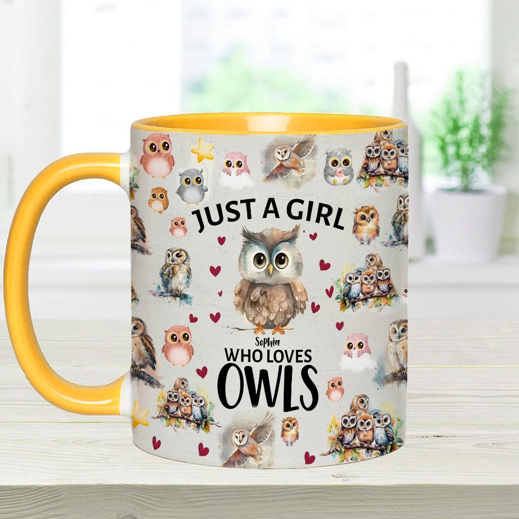 Just A Girl Who Loves Owls - Personalized Owl Accent Mug