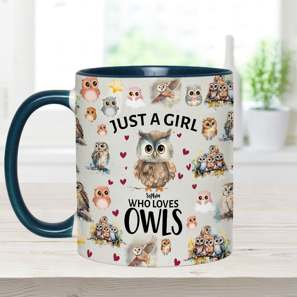 Just A Girl Who Loves Owls - Personalized Owl Accent Mug