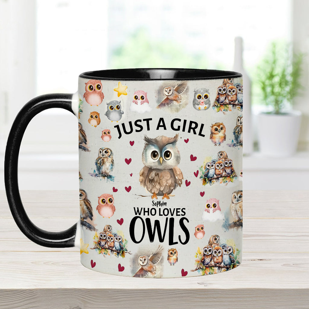 Just A Girl Who Loves Owls - Personalized Owl Accent Mug