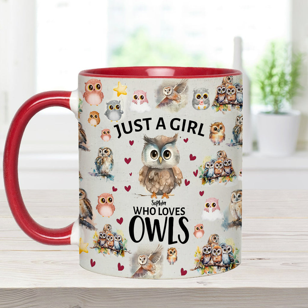 Just A Girl Who Loves Owls - Personalized Owl Accent Mug