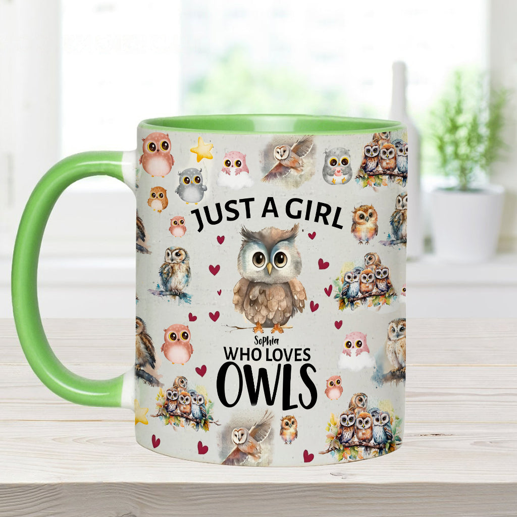 Just A Girl Who Loves Owls - Personalized Owl Accent Mug