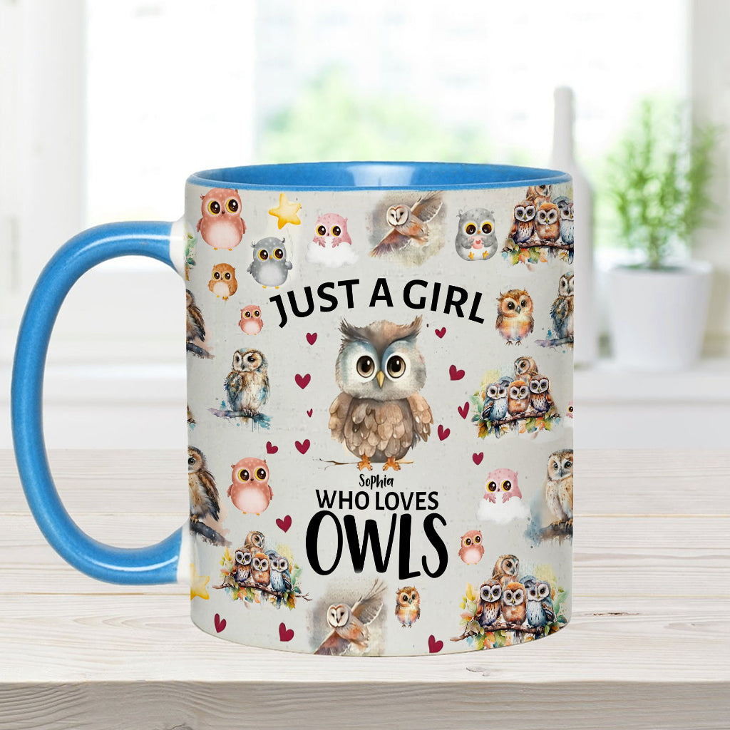 Just A Girl Who Loves Owls - Personalized Owl Accent Mug