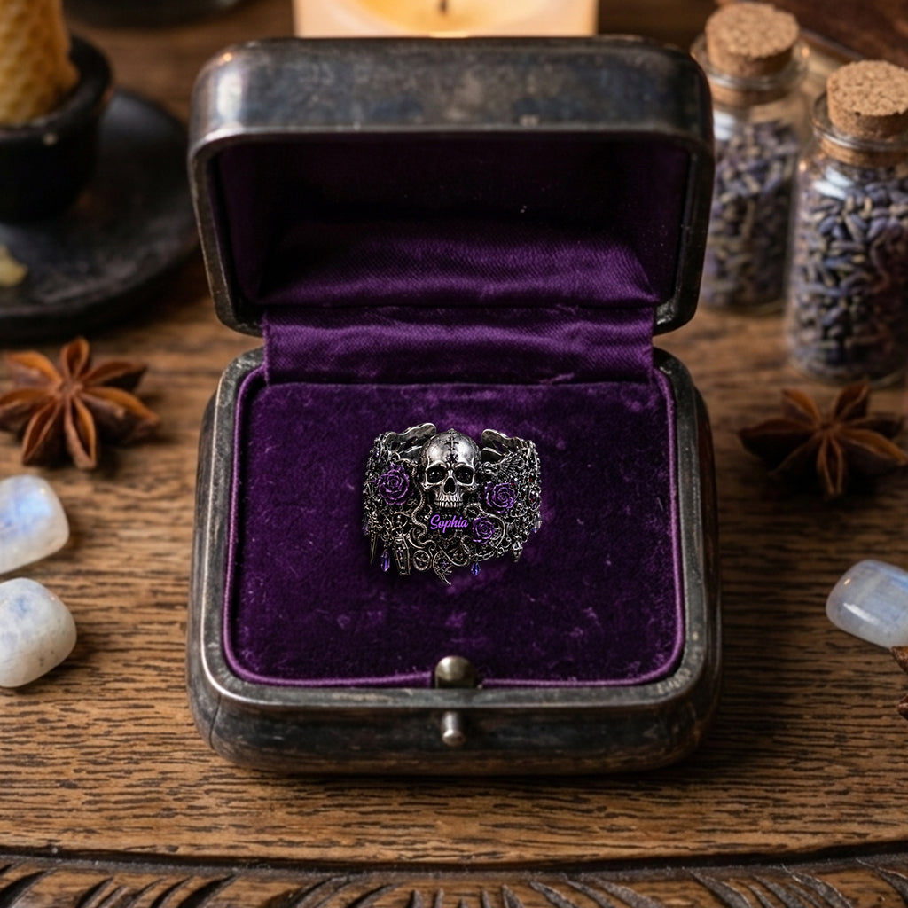 Skull And Roses - Personalized Skull Bracelet & Ring Set