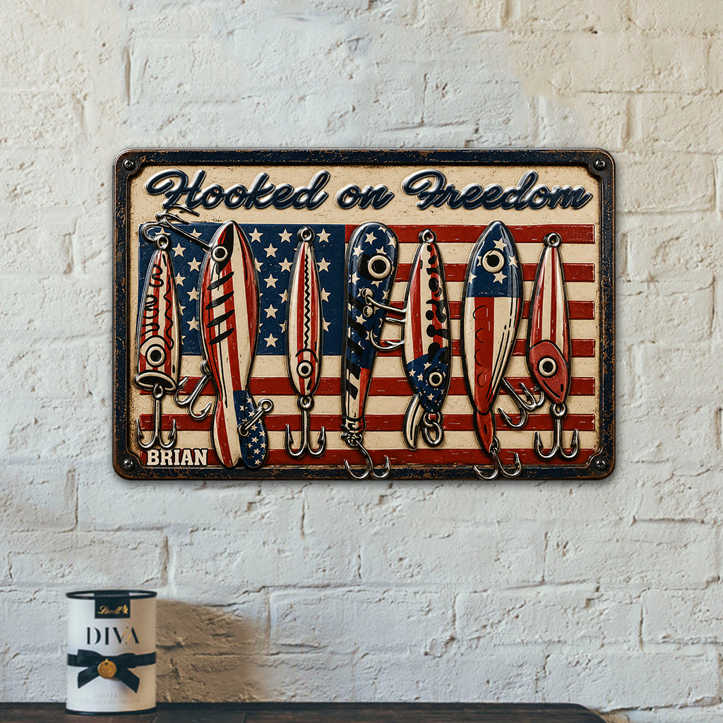 Patriotische Angelrute USA Flagge - Personalisierte 3D-gedruckte Metalltafel