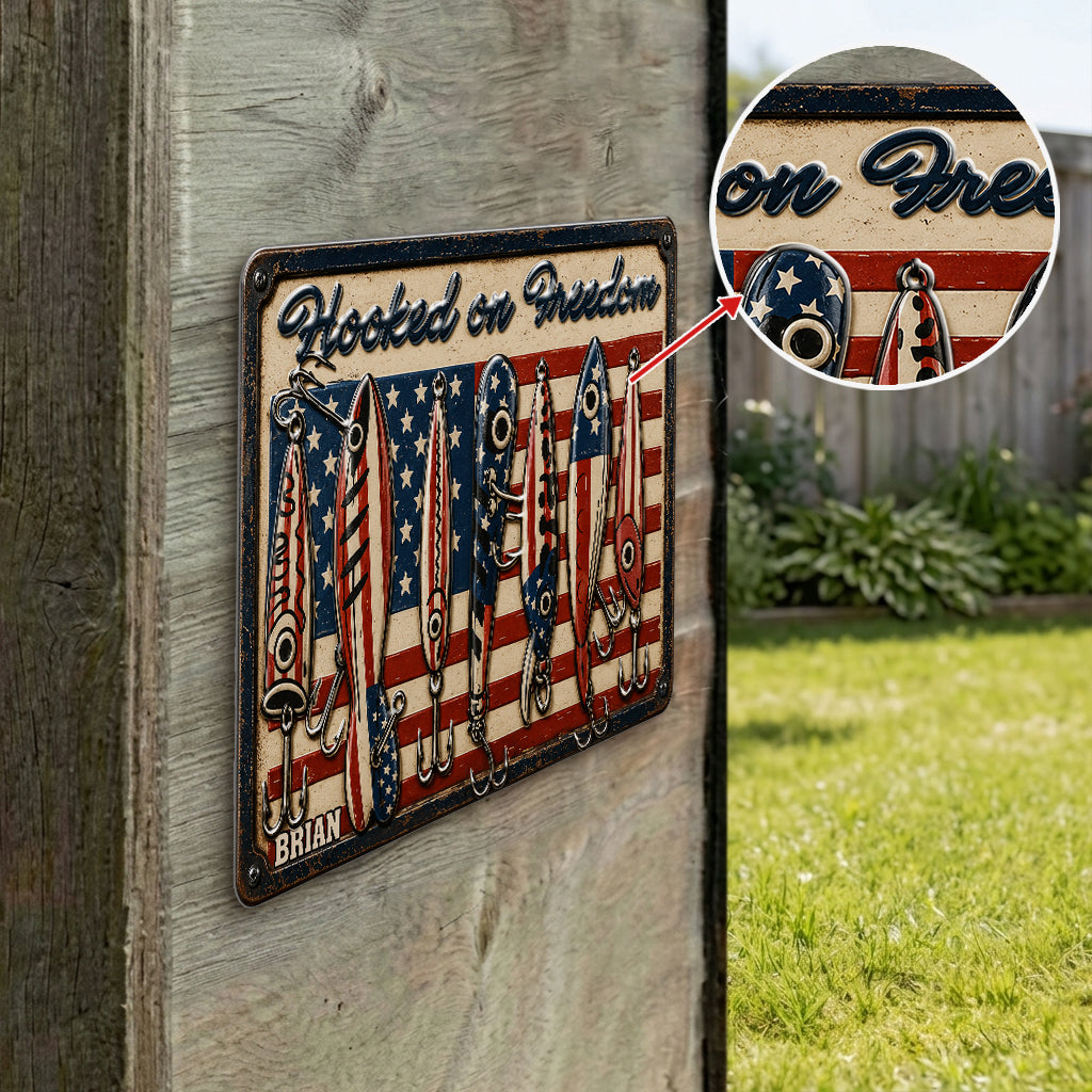 Patriotische Angelrute USA Flagge - Personalisierte 3D-gedruckte Metalltafel