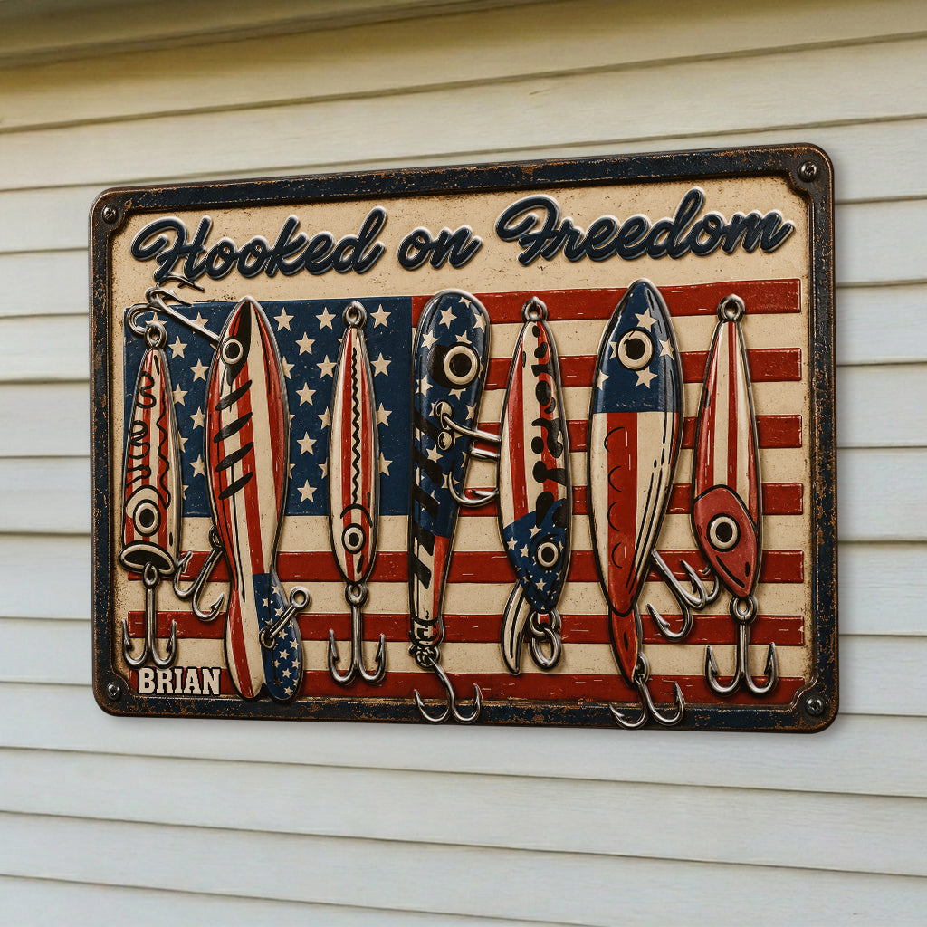 Patriotische Angelrute USA Flagge - Personalisierte 3D-gedruckte Metalltafel