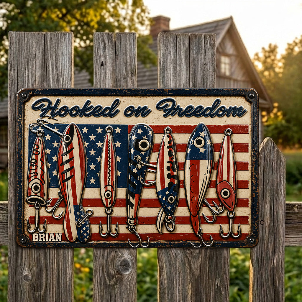 Patriotische Angelrute USA Flagge - Personalisierte 3D-gedruckte Metalltafel