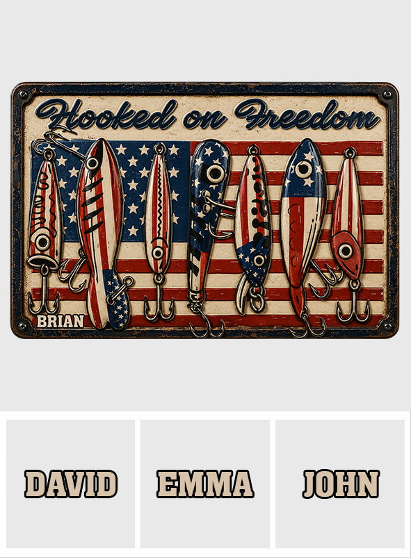 Patriotische Angelrute USA Flagge - Personalisierte 3D-gedruckte Metalltafel